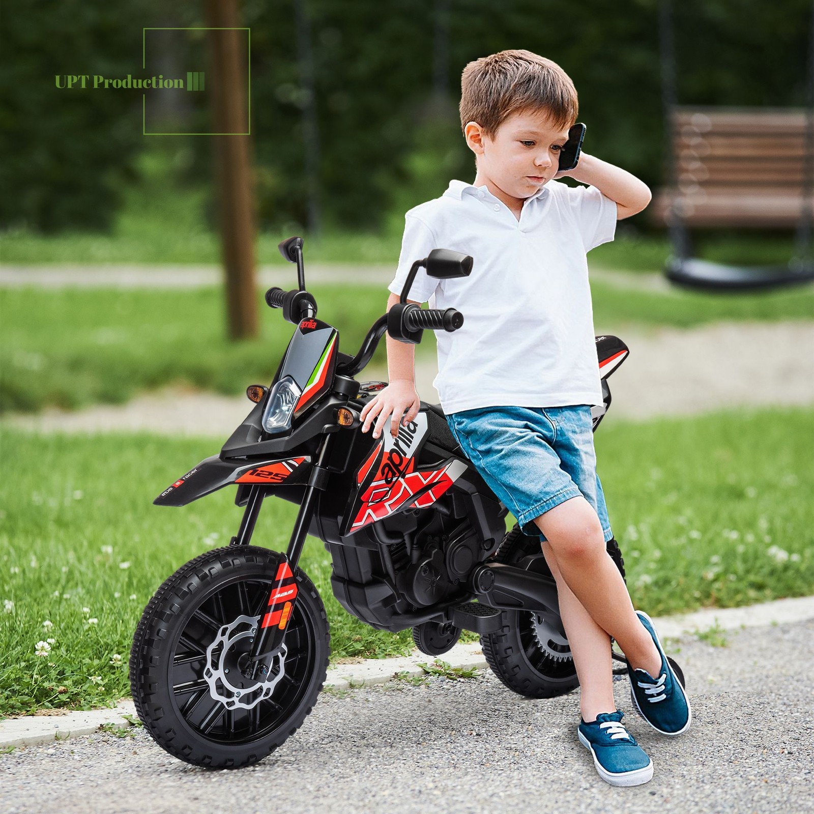 12V Aprilia Licenced Kids Motorcycle with Training Wheels, Spring Suspension,…