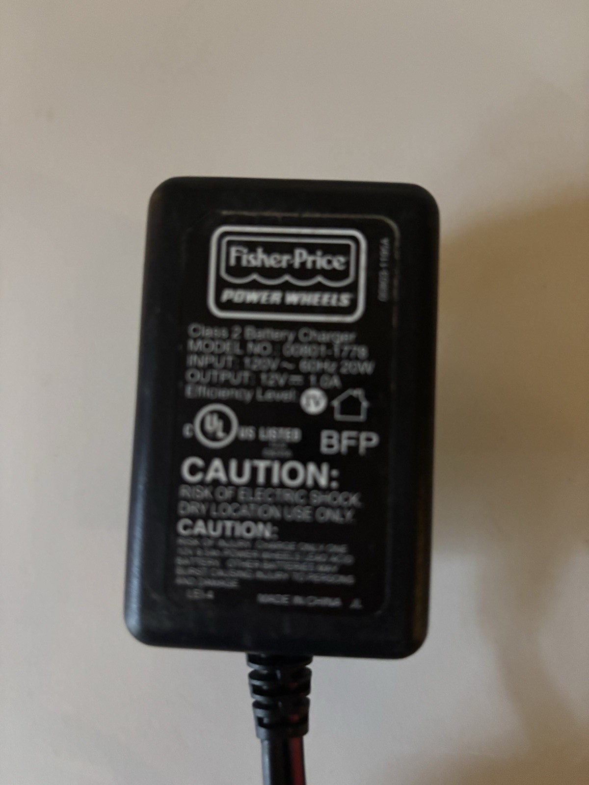 Fisher Price 00801-1778 Class 2 Power Wheels Battery Charger 12V