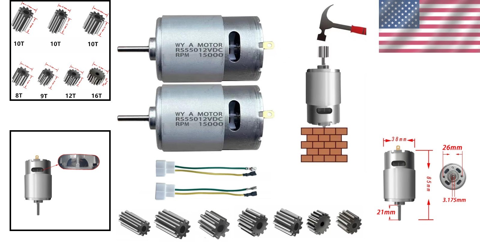 Versatile 12V 15000RPM Motors for DIY Electric Projects and Kids’ Vehicles