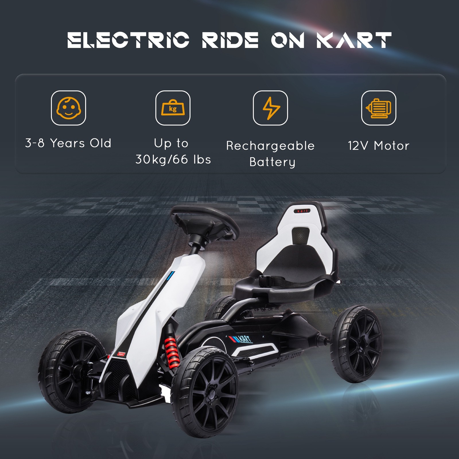 12V Electric Go Kart for Kids w/ Adjustable Speed, White