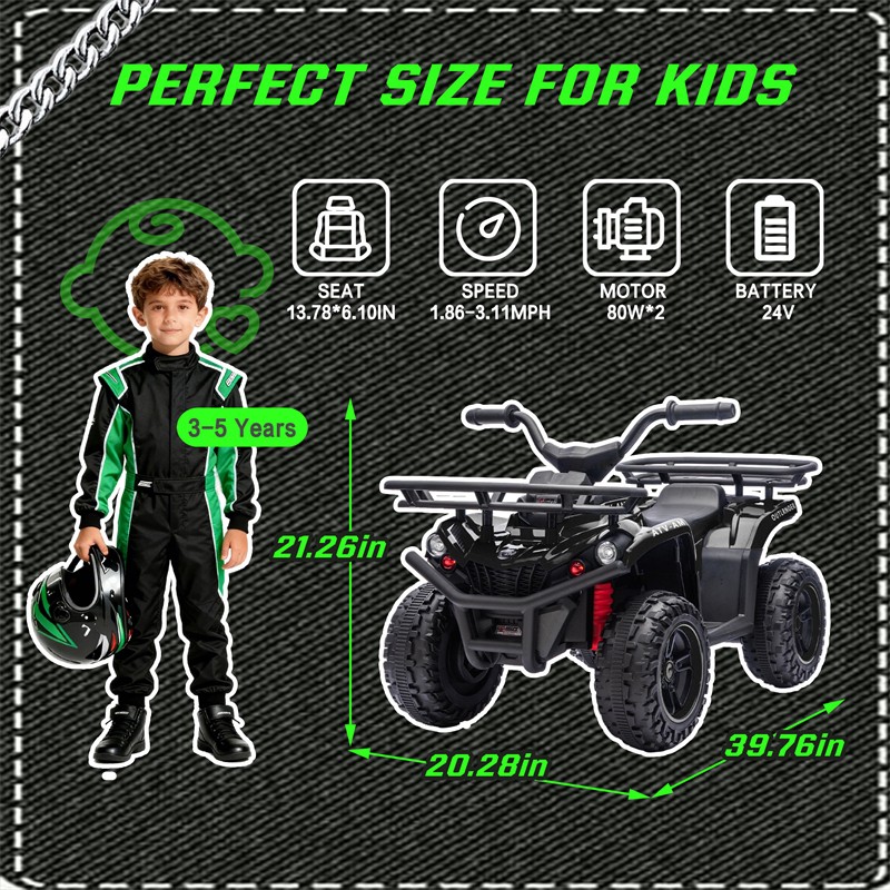 24V 80W*2 Electronic Kids Ride On Toy ATV w/Off-Road Vehicle for Kids Aged 3-5
