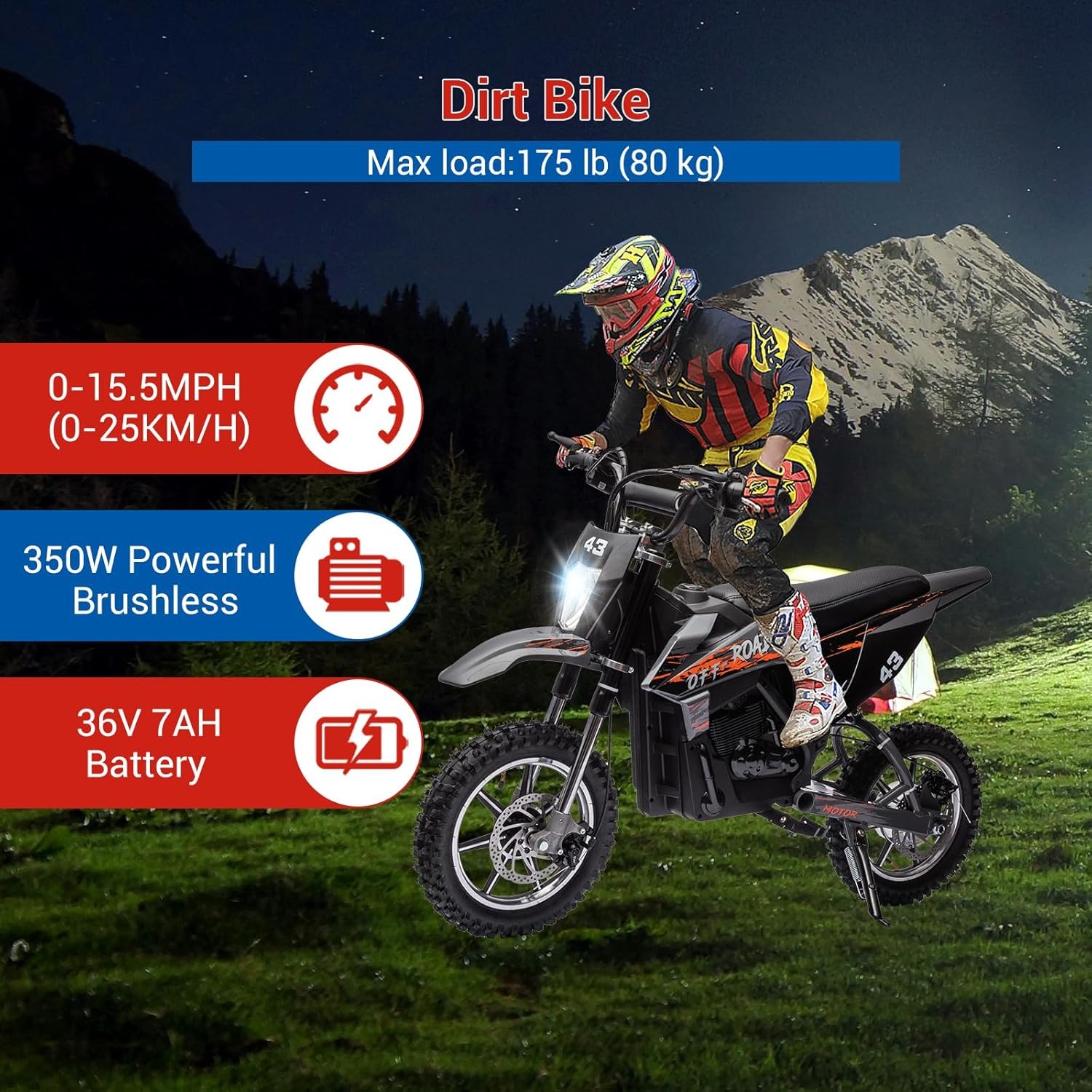 Kids Dirt Bike,36V Electric Off-Road Motorcycle Battery Powered Motocross Bike