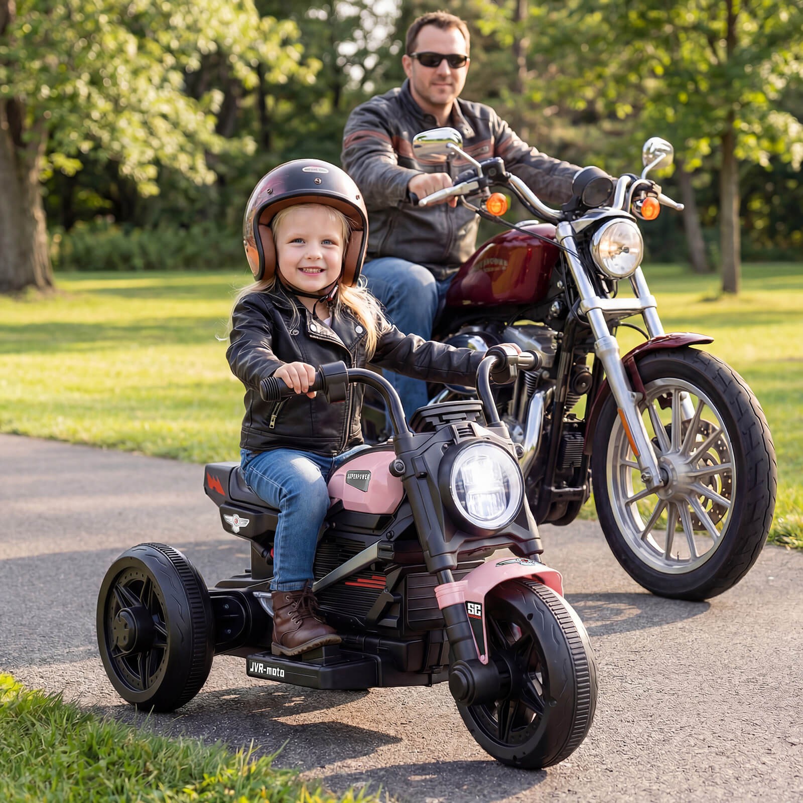 6V Kids Motorcycle w/Song,Story,LED Headlights,Accelerator Pedal & 3 Wheels,Pink