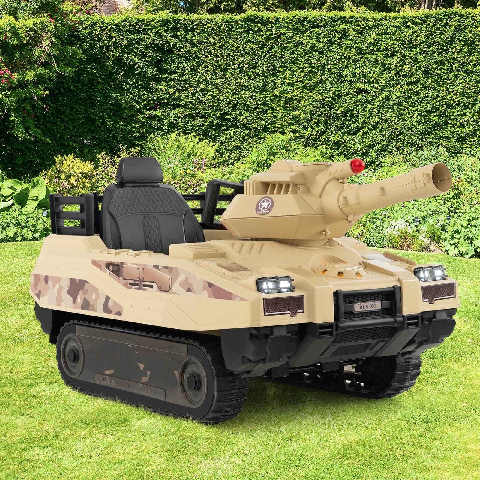 Electric Kids Ride On Tank with Rubber Tracks Rotatable Turret & Working Cannon