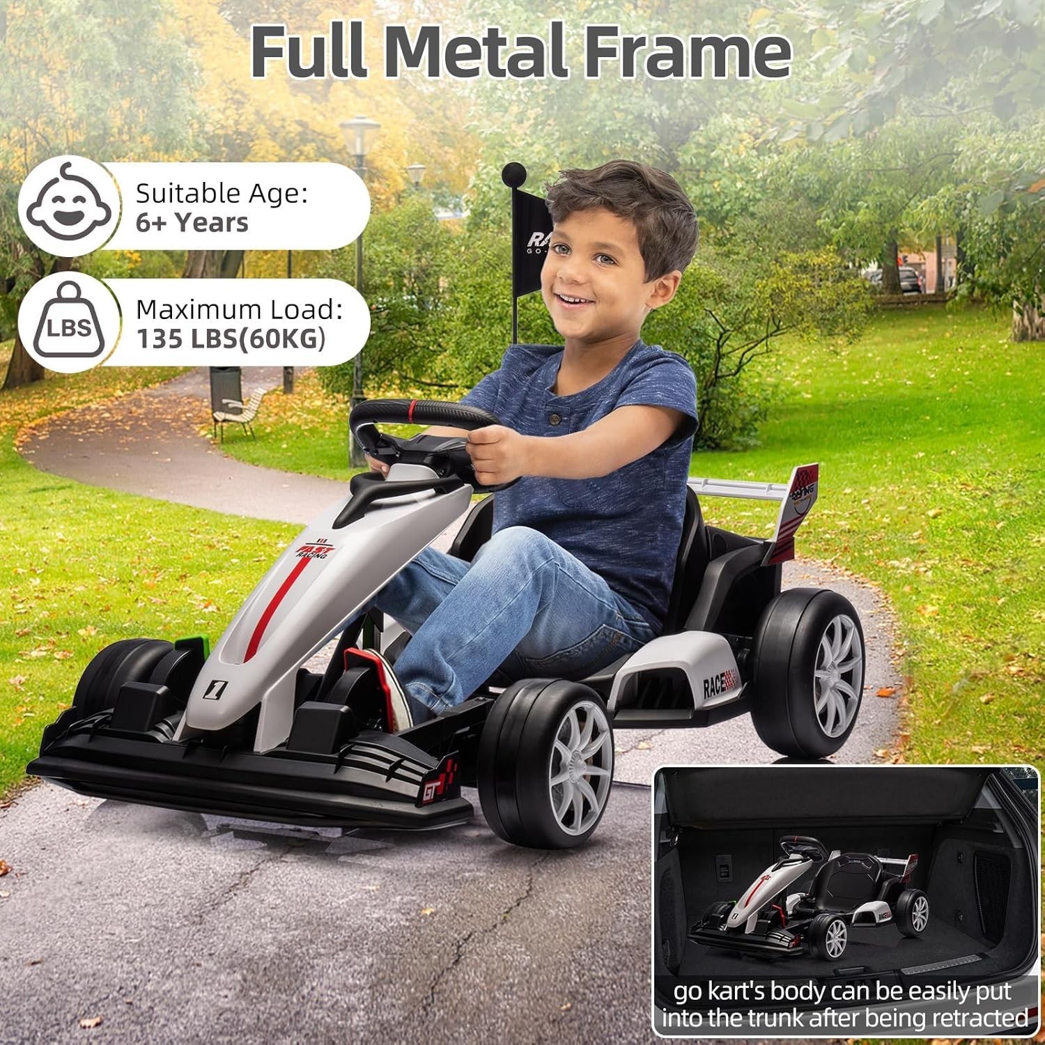 24V Electric Go Kart for Kids High Speed Drifting Car Ride On Go Kart Racing Toy