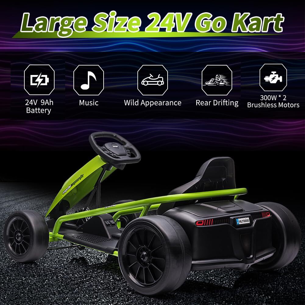 🔥24V Go Kart Ride On Toy for Kids 8-12 Years 300W*2 Extra Powerful Motors