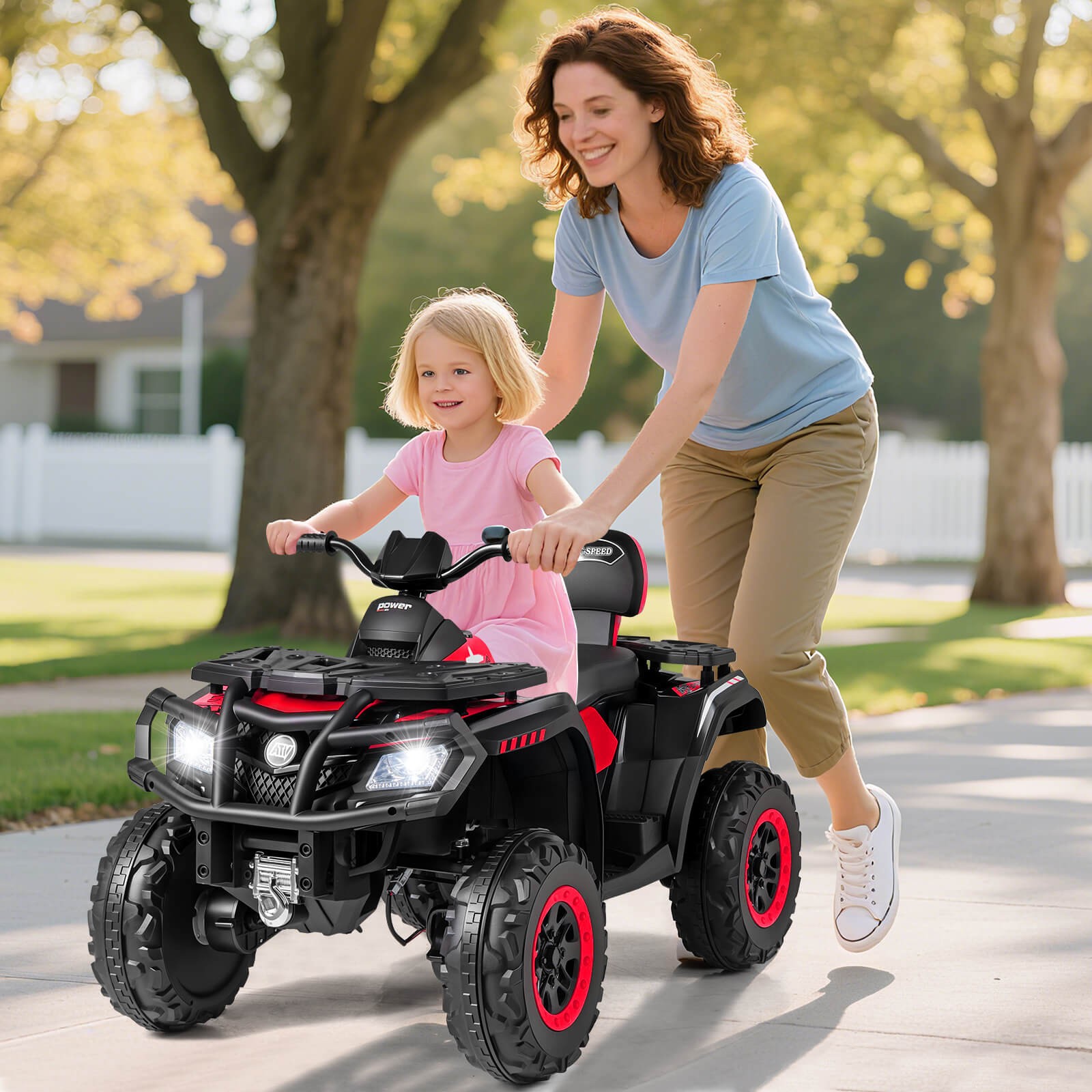 24V 2-Seater 4-Wheeler Quad Electric Vehicle w/ 4 Motors, Soft Start LED Lights