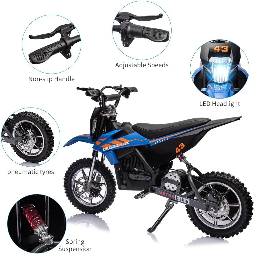 36V Electric Dirt Bike Ride on Motorcycle 500W Brushed Motor for 6+ Years Kids