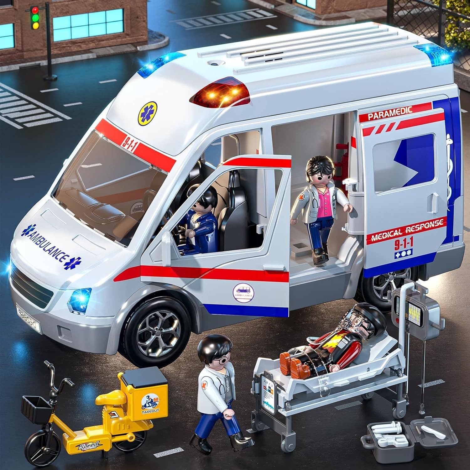 Kids’ Friction Powered Ambulance Truck with Figures & Sound Effects – Ages 3-8