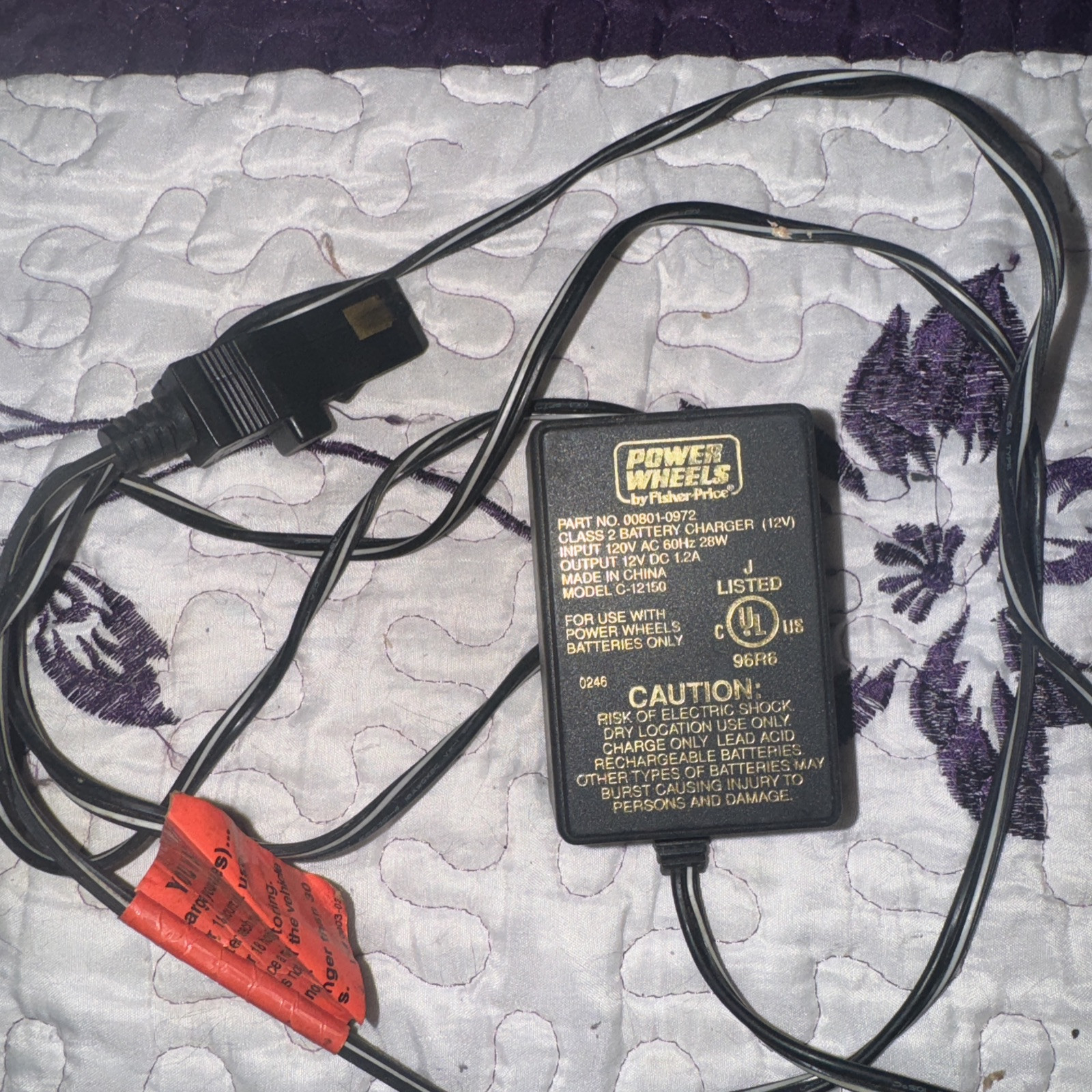 Fisher Price Power Wheels 00801-0972 Class 2 Battery Charger 12V 1.2A C-12150