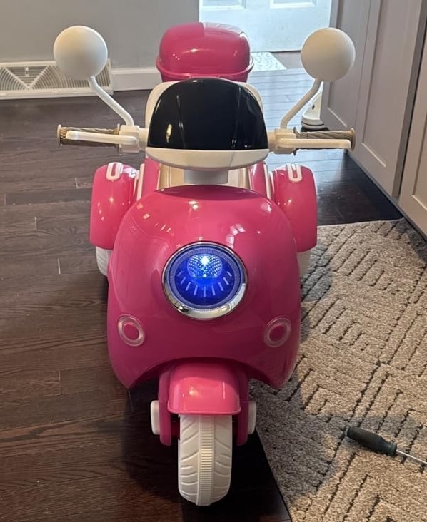 Kids Girls Pink Electric Ride On Motorcycle 3 Wheel 12 Volt Bluetooth Scooter