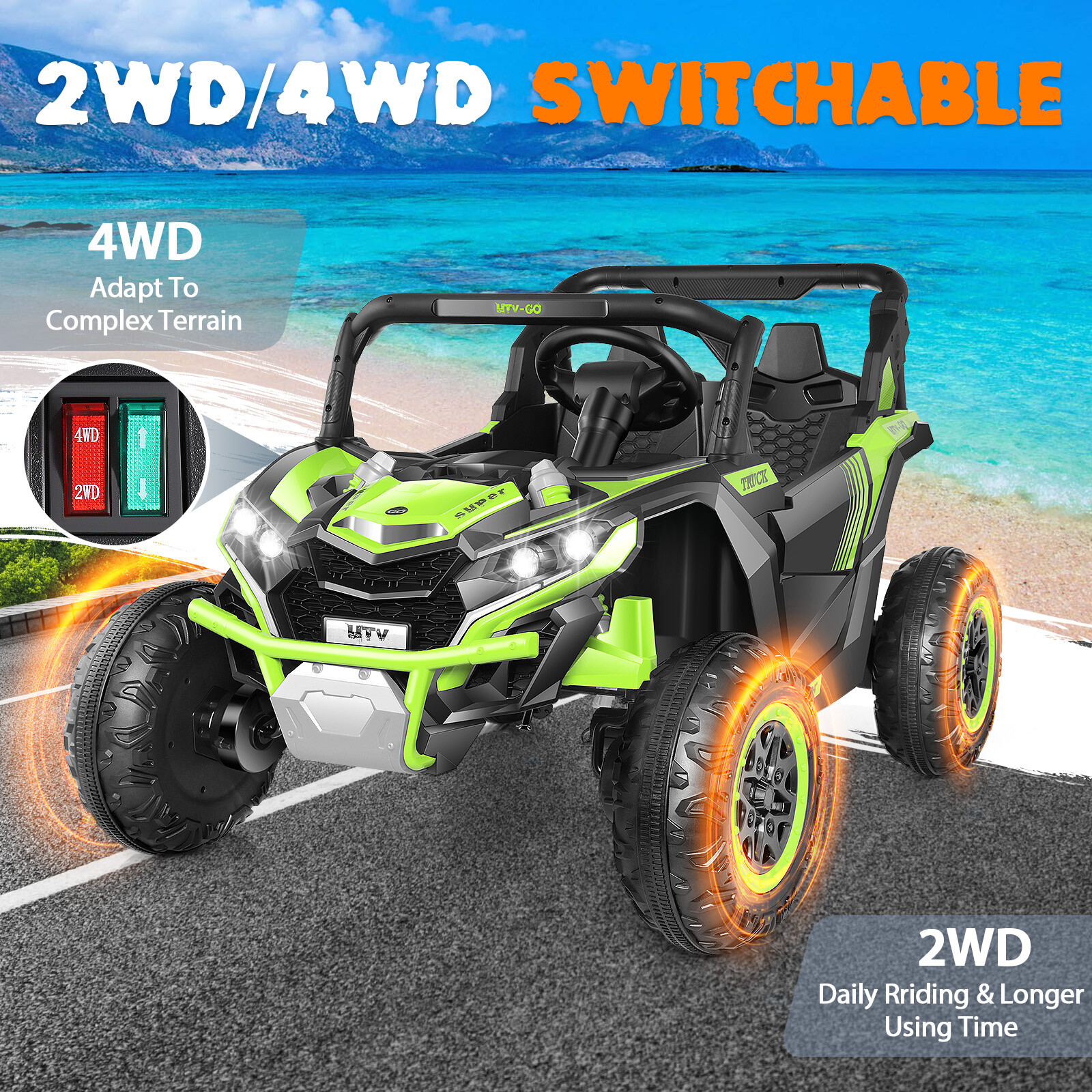 24V Ride on UTV for Kids 2WD/4WD Switchable 2 Seater Electric Vehicle Car Toy