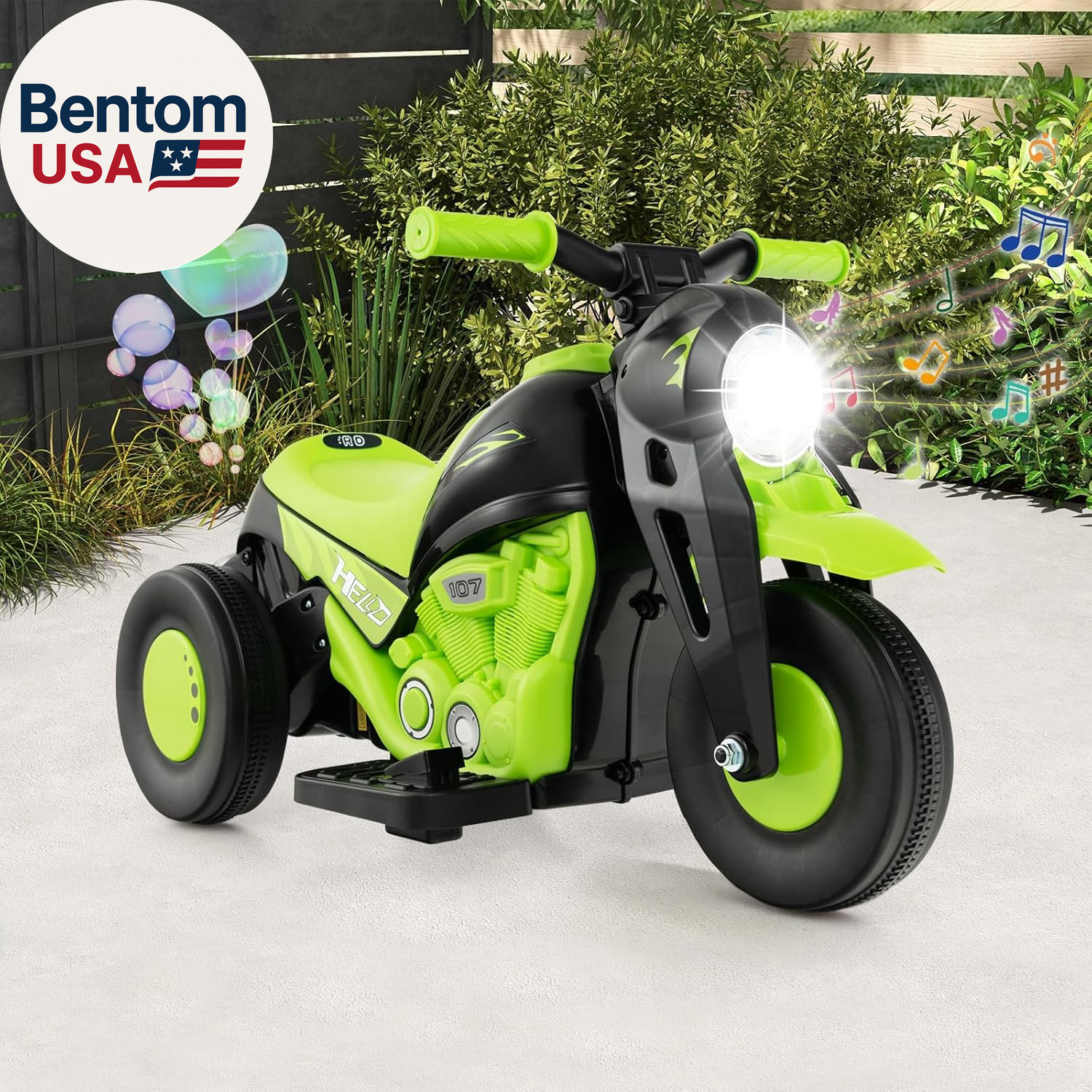 Kids Motorcycle, 6V Battery Powered Ride on Motorcycle with Bubble Maker, Music,