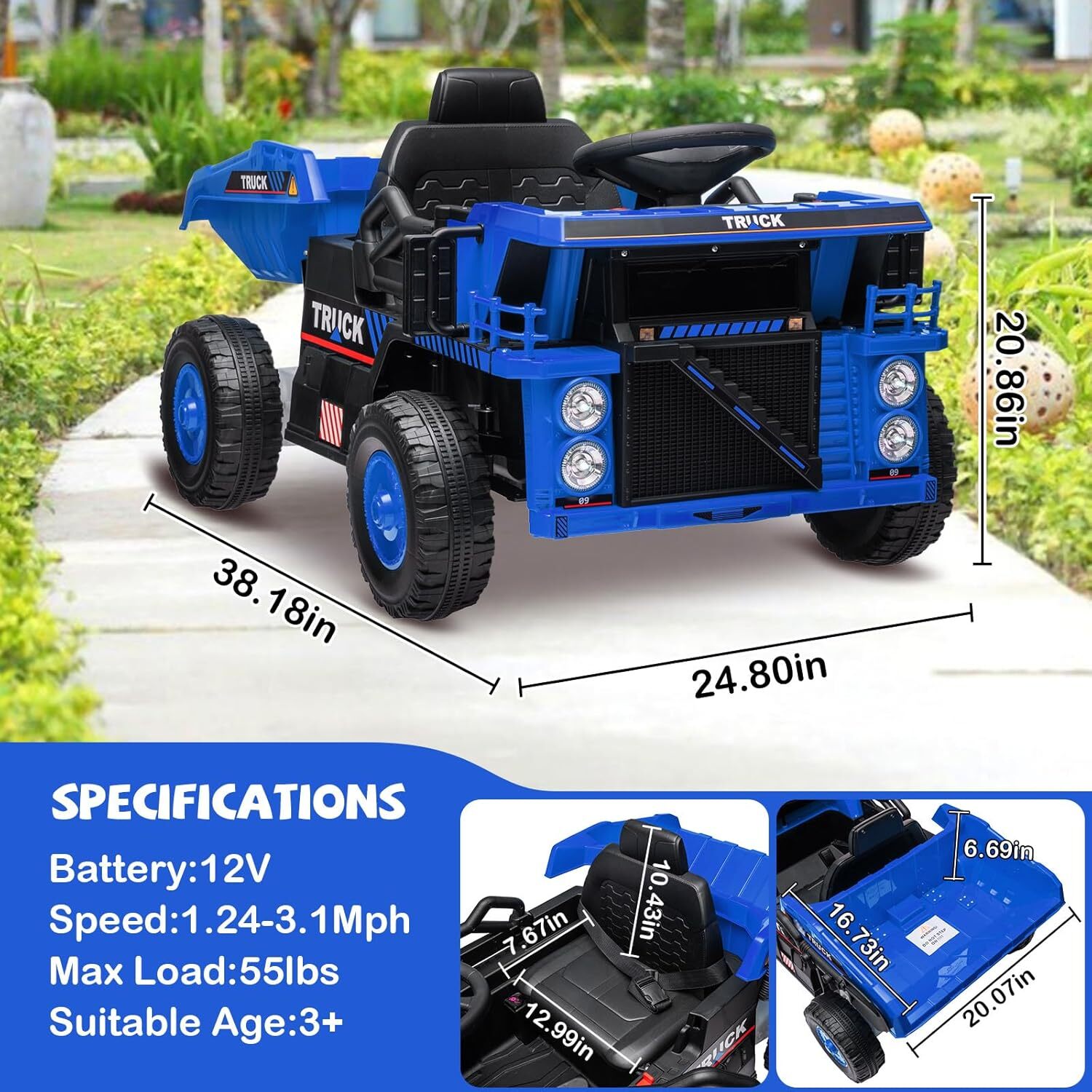 12V Kids Ride On Dump Truck, Electric Construction Vehicle With Remote Control