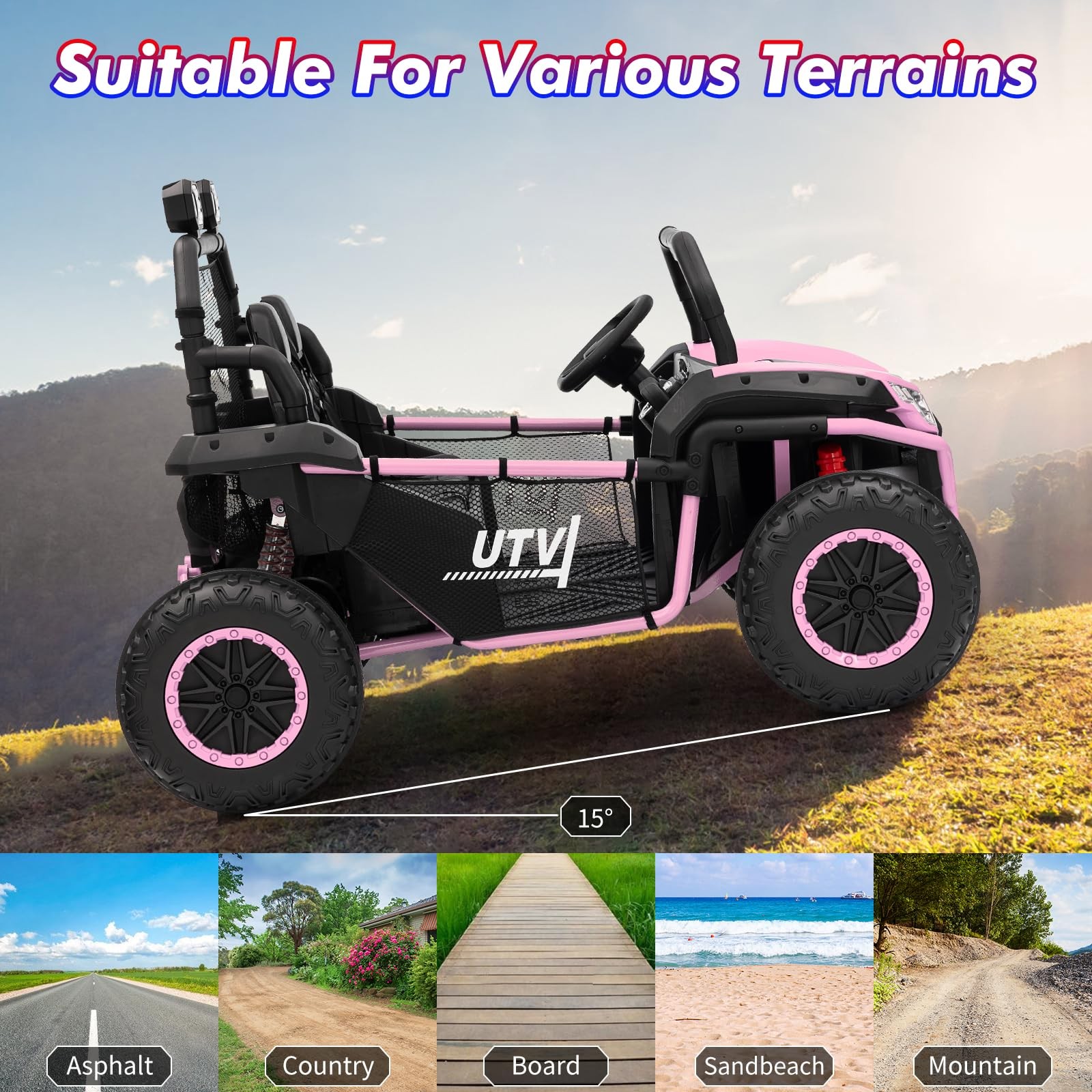 2 Seater Kids Ride On Utv Car,24V 2WD Ride On Car Truck with Metal Frame,Remote