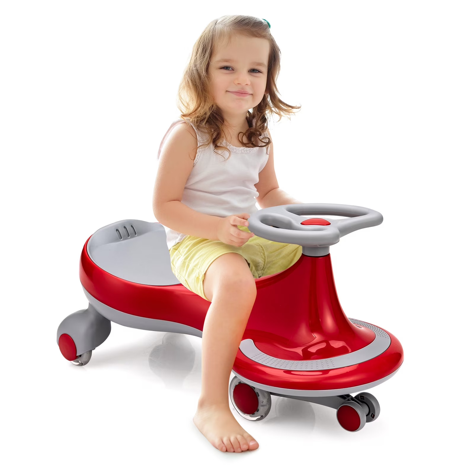 Wiggle Car Ride-On Toy with Flashing Wheels for Kids – Red