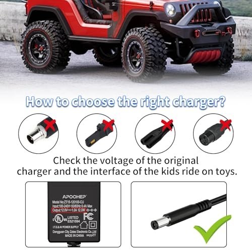 12V Battery Charger for Ride-On Toys, Kids Cars, Power Wheels – UL Certified, Co