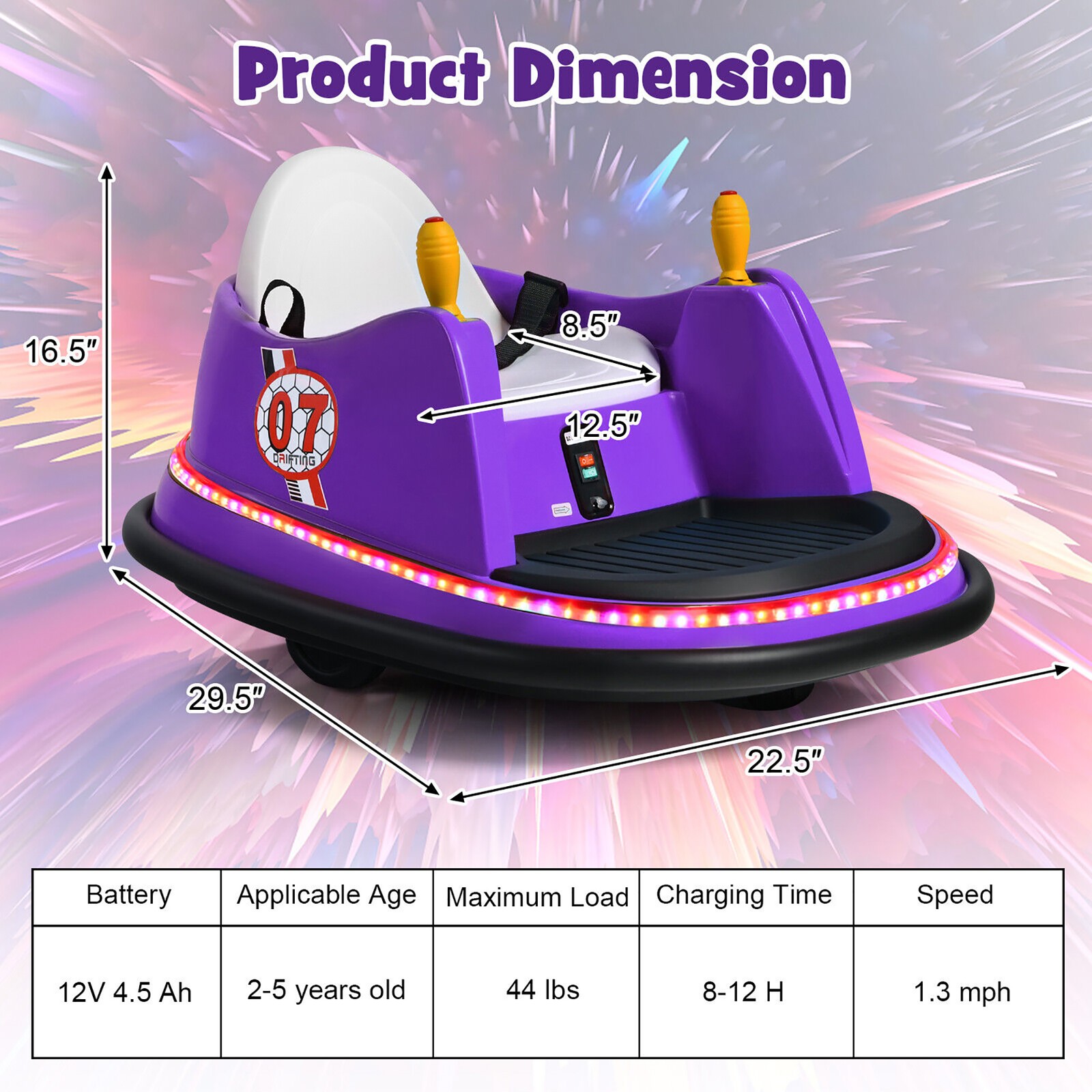 12V Vehicle 360° Spin Race Toy Kids Ride On Bumper Car w/Remote Control Purple
