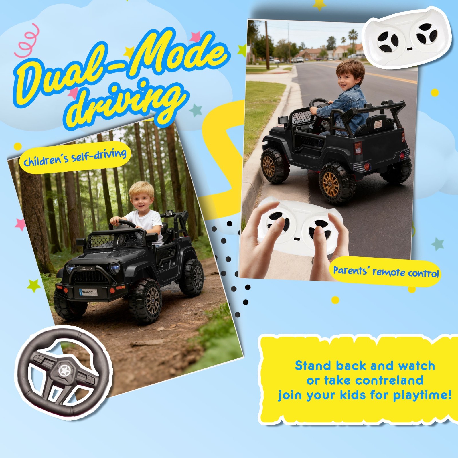 12V Kids Ride On Toys Truck w/Remote,Electric Toddler Ride on Car for Kids,Black