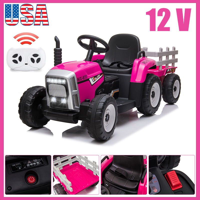 12V Kids Ride On Tractor Car w/Trailer+Remote Control Electric Vehicle Toy Gifts