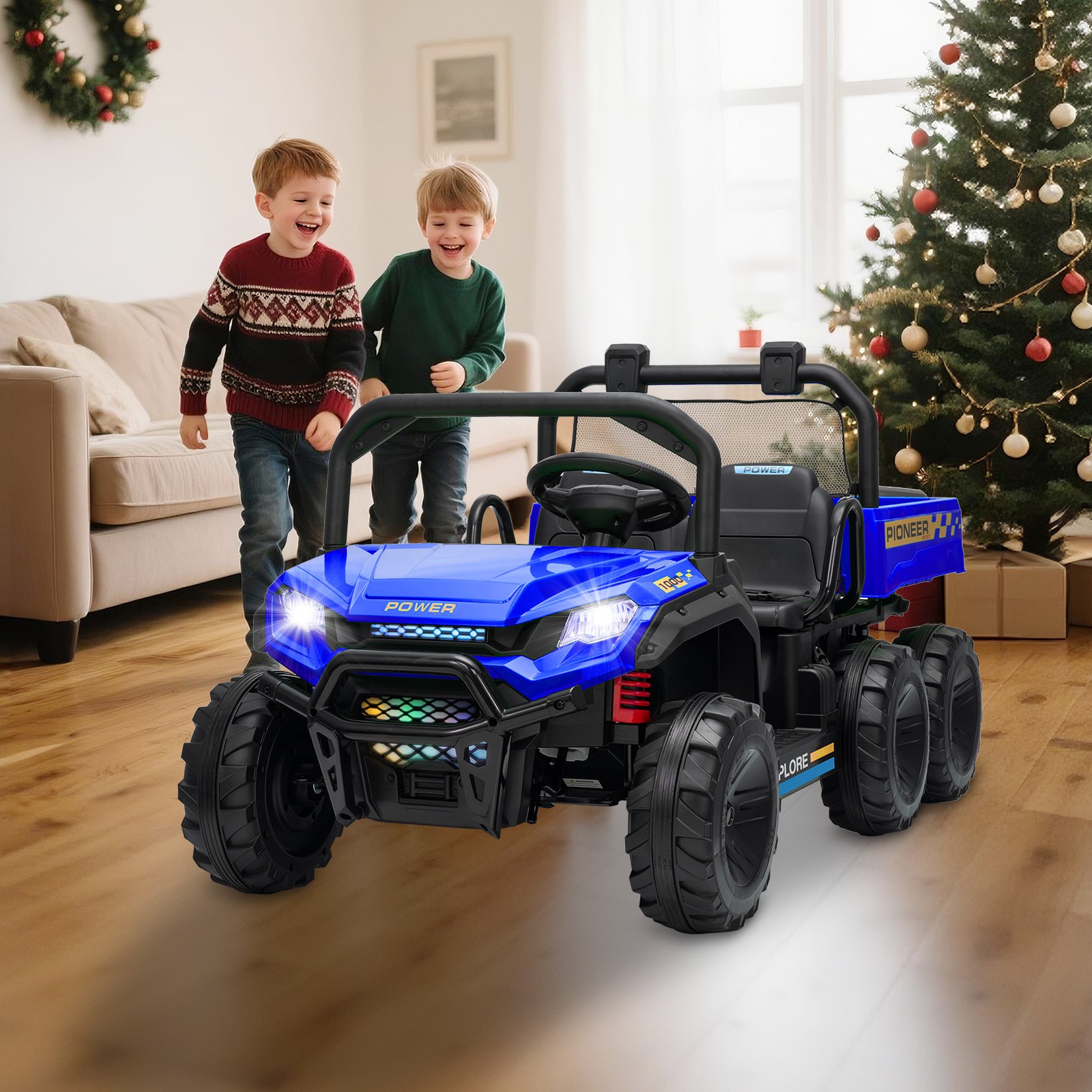 24V 2 Seater Ride on Dump Truck 4WD 6-Wheel Electric Car w/Remote Dump Bed Gift