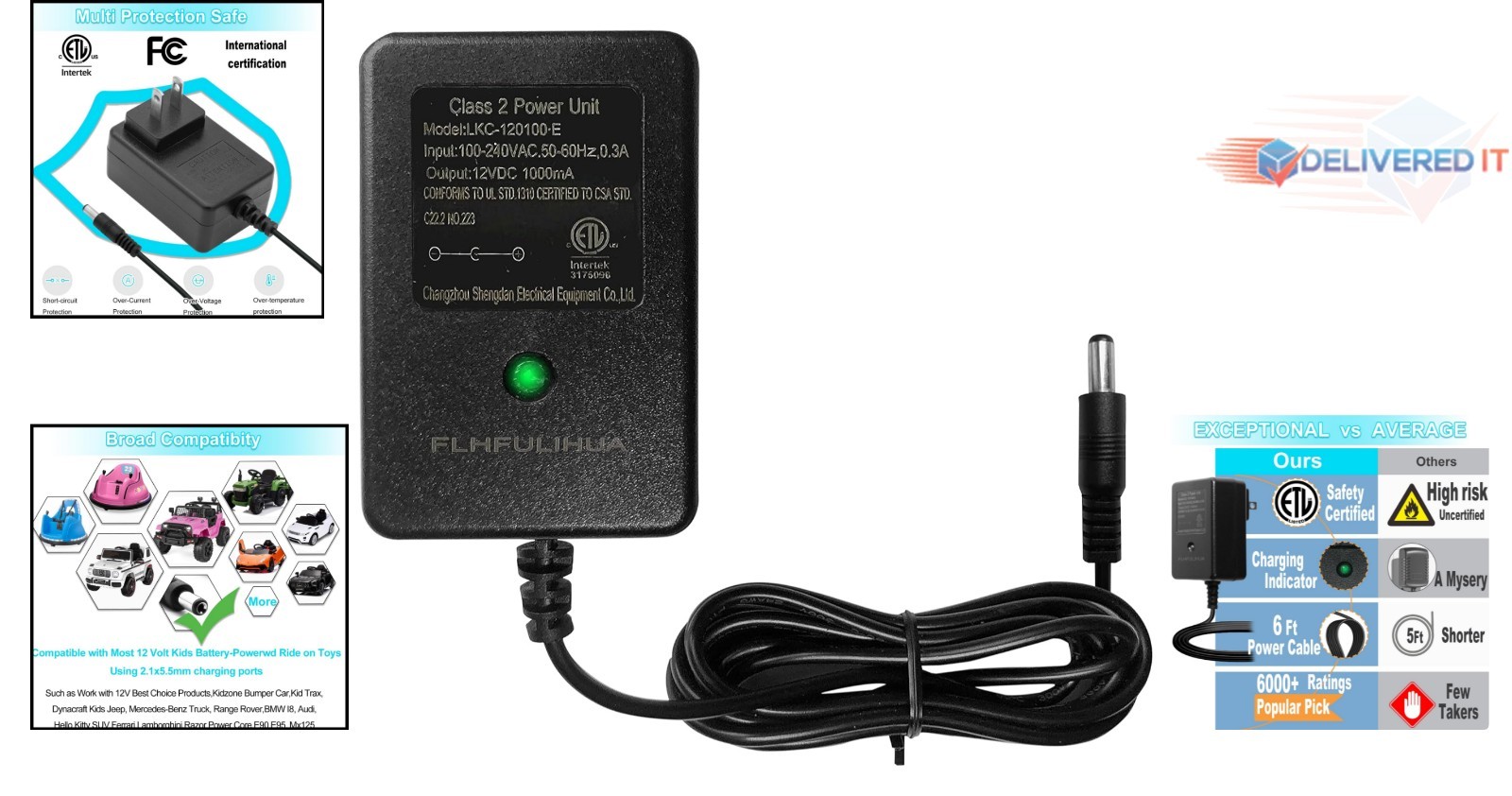 12V Battery Charger for Kids Ride on Toys Universal Charger for Vehicles