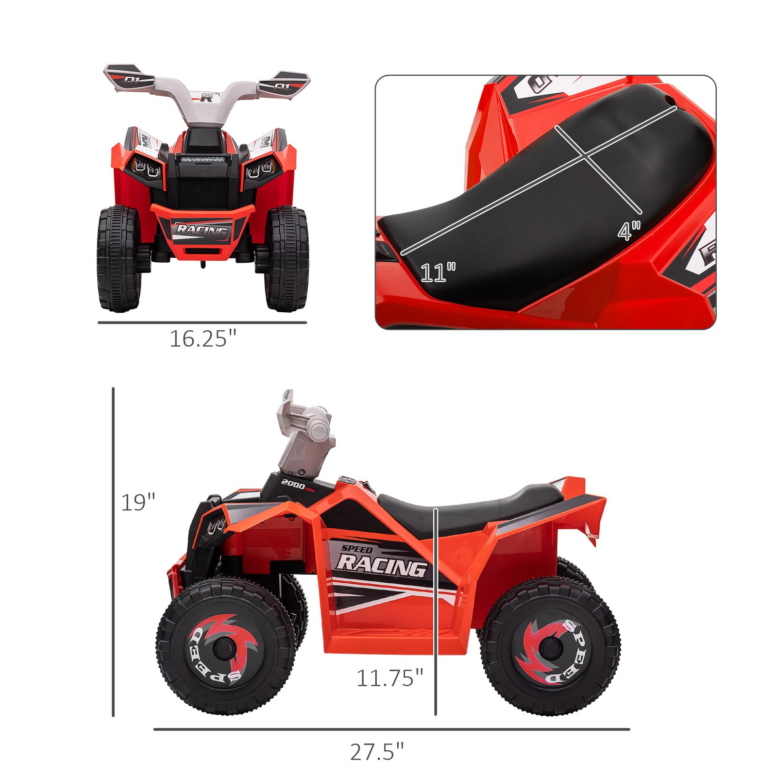 Kids ATV Quad Car, 6V Four-Wheeler w/ Forward Backward, Red