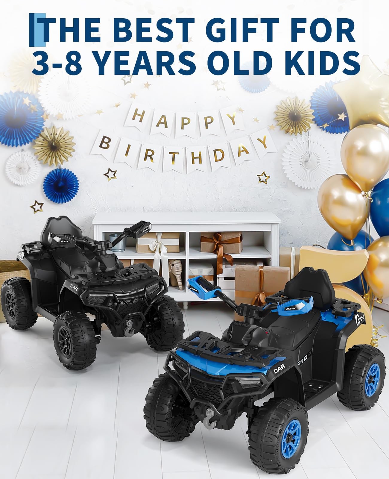 12V Kids Ride On Car w/ RC,Electric Off-Road ATV Car Toys with LED Lights,Music