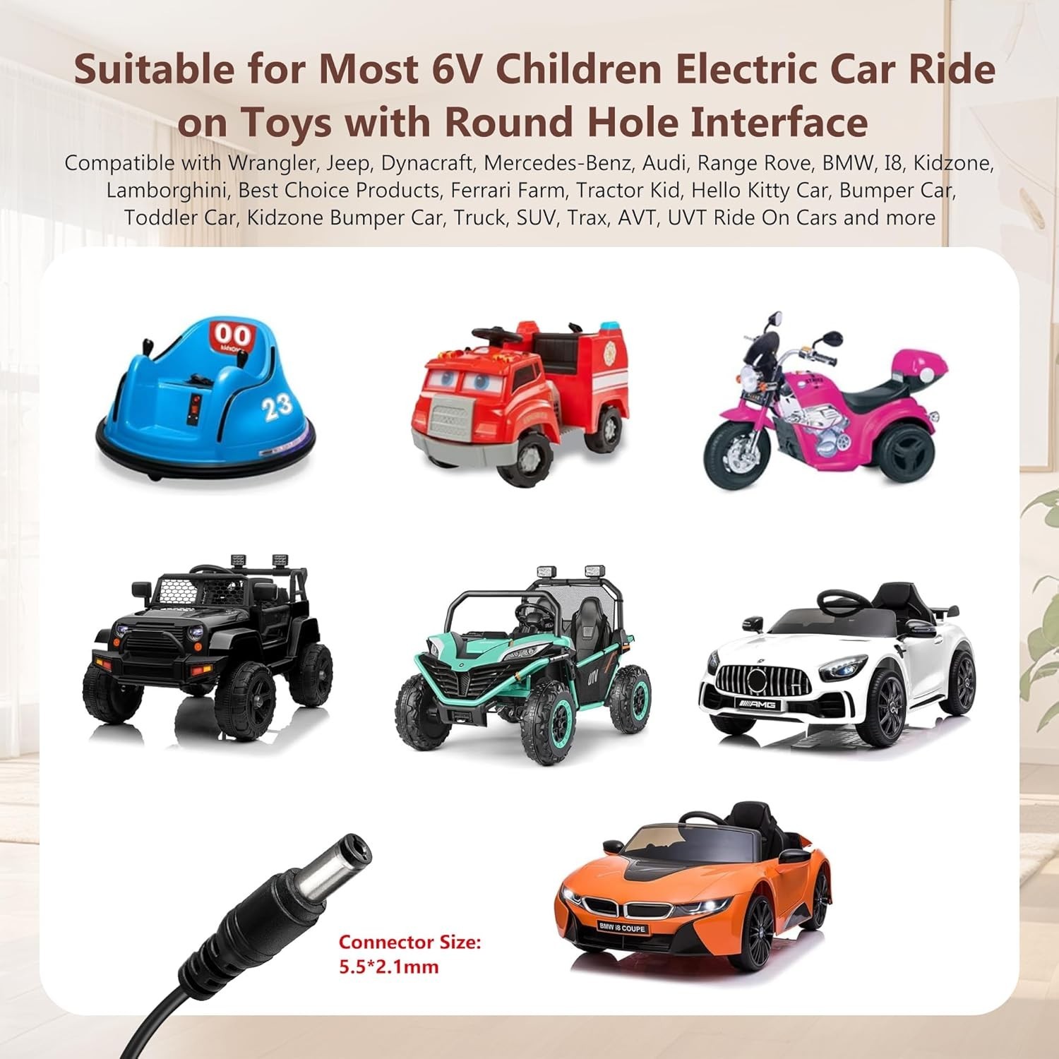 6V Battery Charger for Kids Ride On Cars Bumper Cars – Universal 6V Charger f…