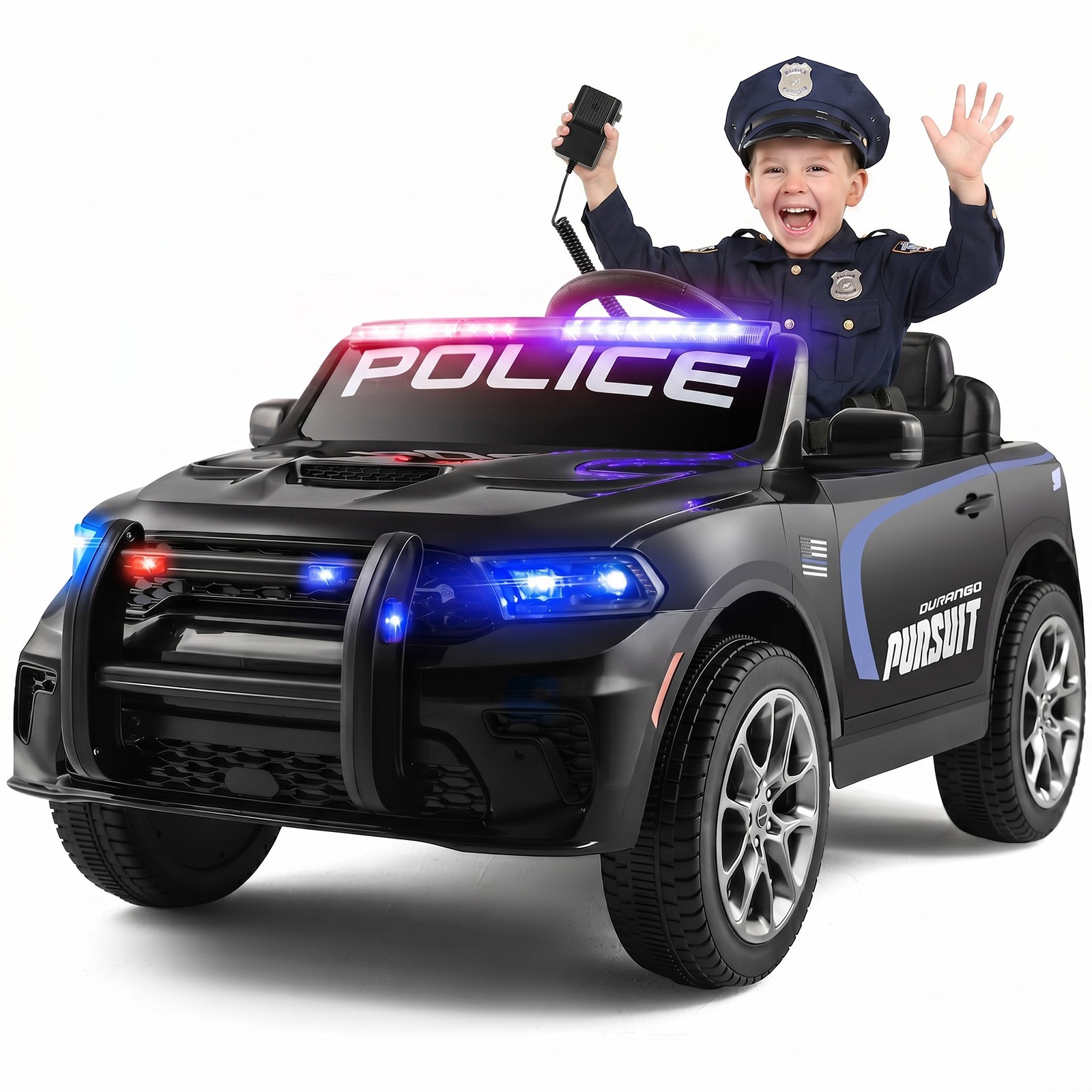 Electric 12V Kids Ride On Police Car Dodge Durango 2 Speeds,LED,Megaphone,Remote