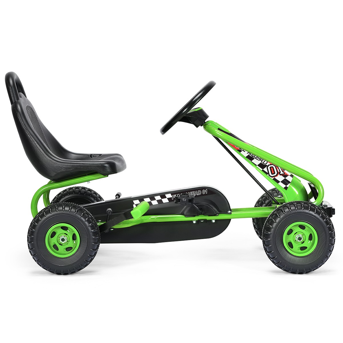 Kids Pedal Go Kart 4 Wheel Ride On Toys w/ Adjustable Seat & Handbrake Green