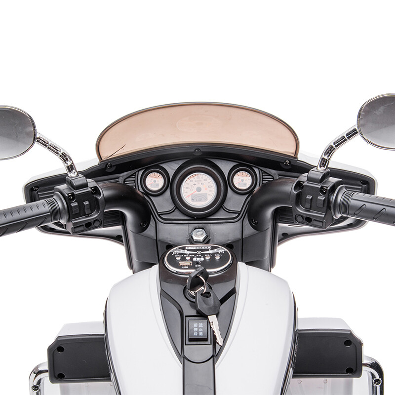 12V Kid Motorcycle Ride On Toy Key Start 3-Wheel 2-Seat Motorbike for 3-6 White