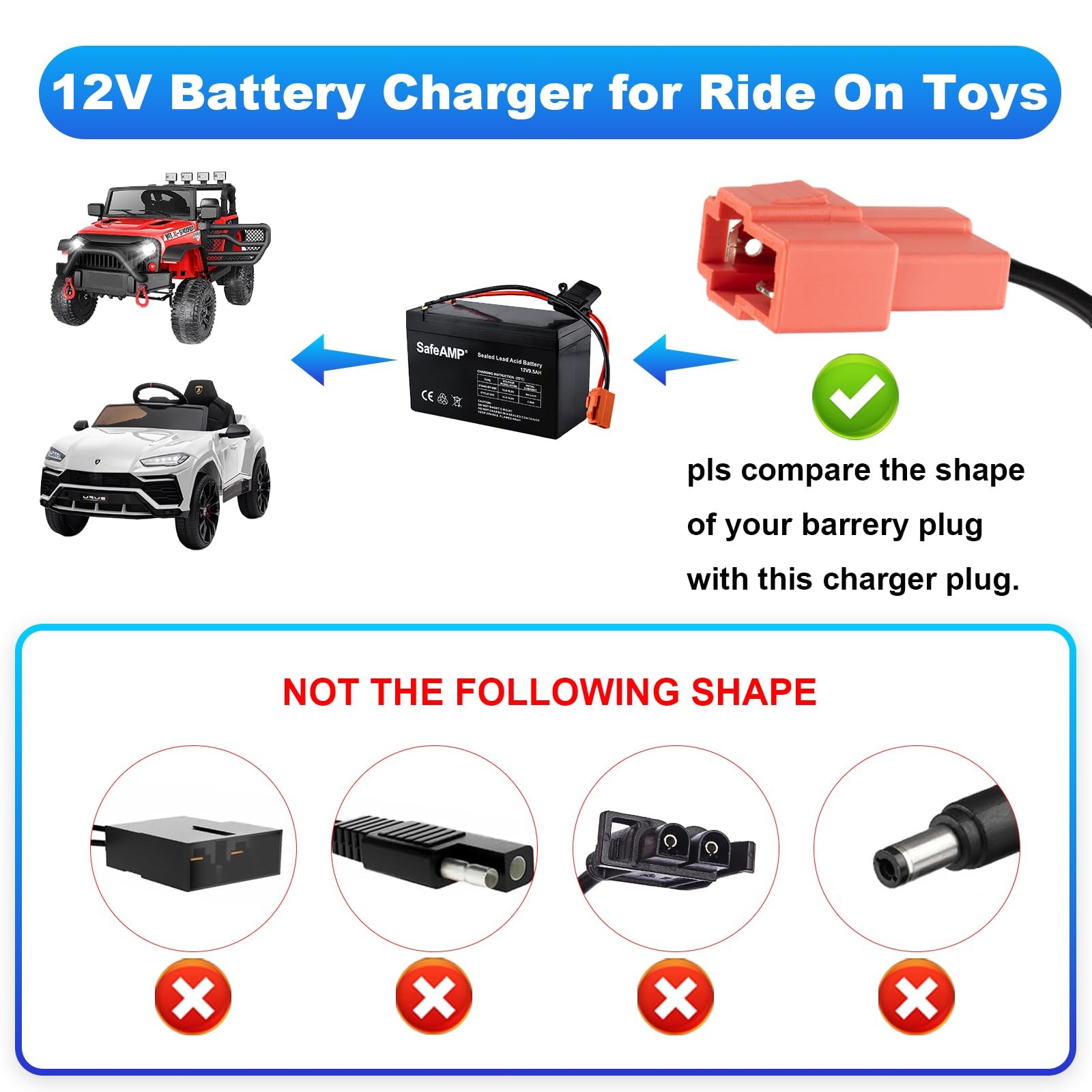 12V Battery Charger for Kids Ride On Toys, 12V Kids Ride On Car Charger for K…