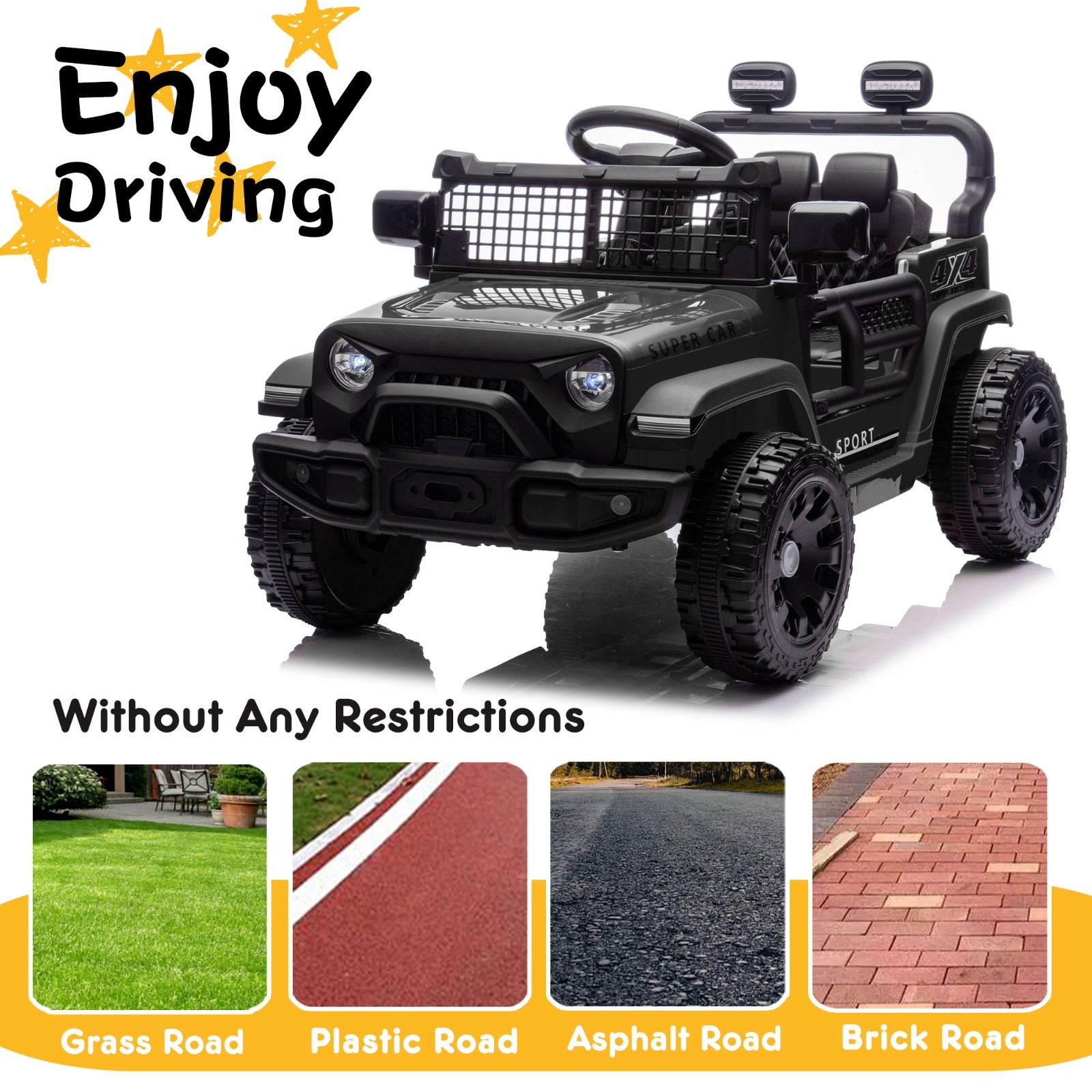 24V Kids Ride on Electric Car w/Remote, Power Wheels Toys for Boys & Girls,Black