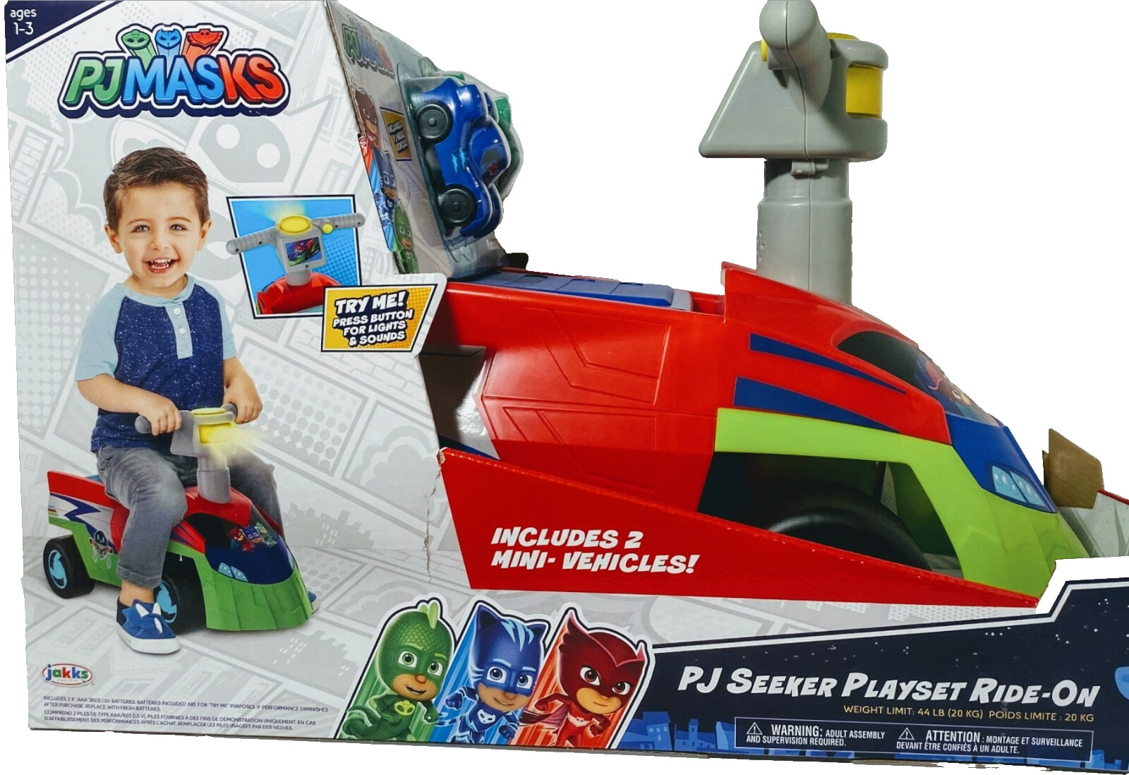 PJ Masks Seeker Ride On with 2 Mini Vehicles and Sounds for Kids 1-3 Years – NEW