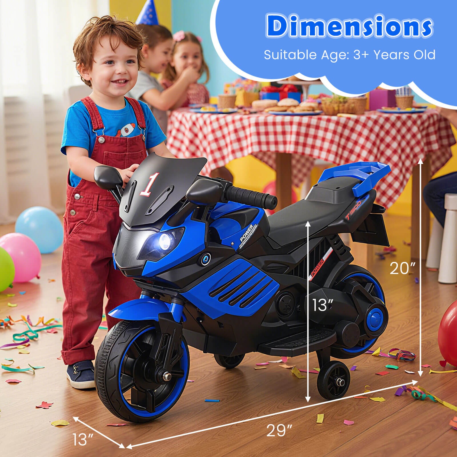6V Kids Motorcycle w/Music, Horn, Detachable Training Wheels & LED Headlights