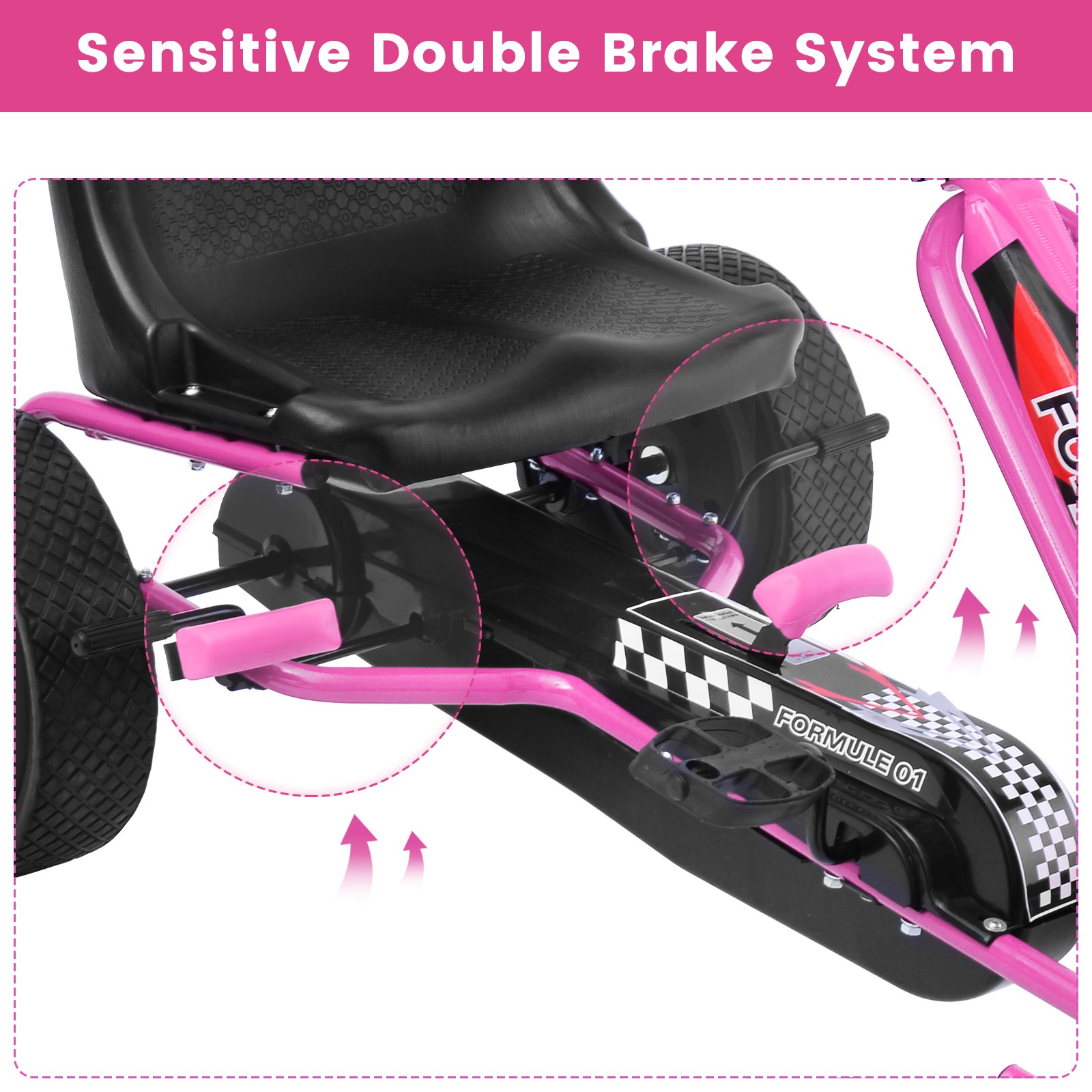 Honeyjoy Go Kart 4 Wheel Pedal Powered Kids Ride On Toy w/ Adjustable Seat Pink