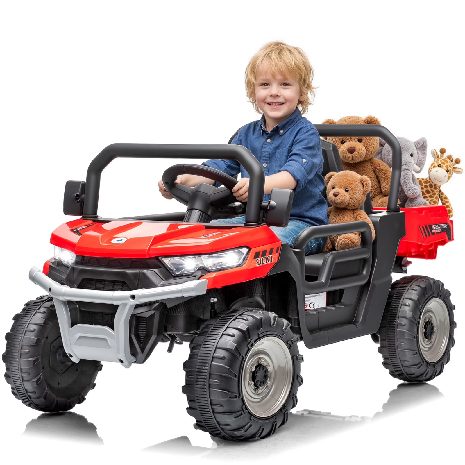24V Kids UTV Dump Truck RC Spring Suspension Dump Bed Shovel Bluetooth LED Light