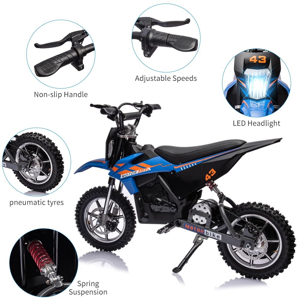 36V Ride On Dirt Bike for Teens ,15.5MPH Electric Off-Road Motorcycle ,LED Light
