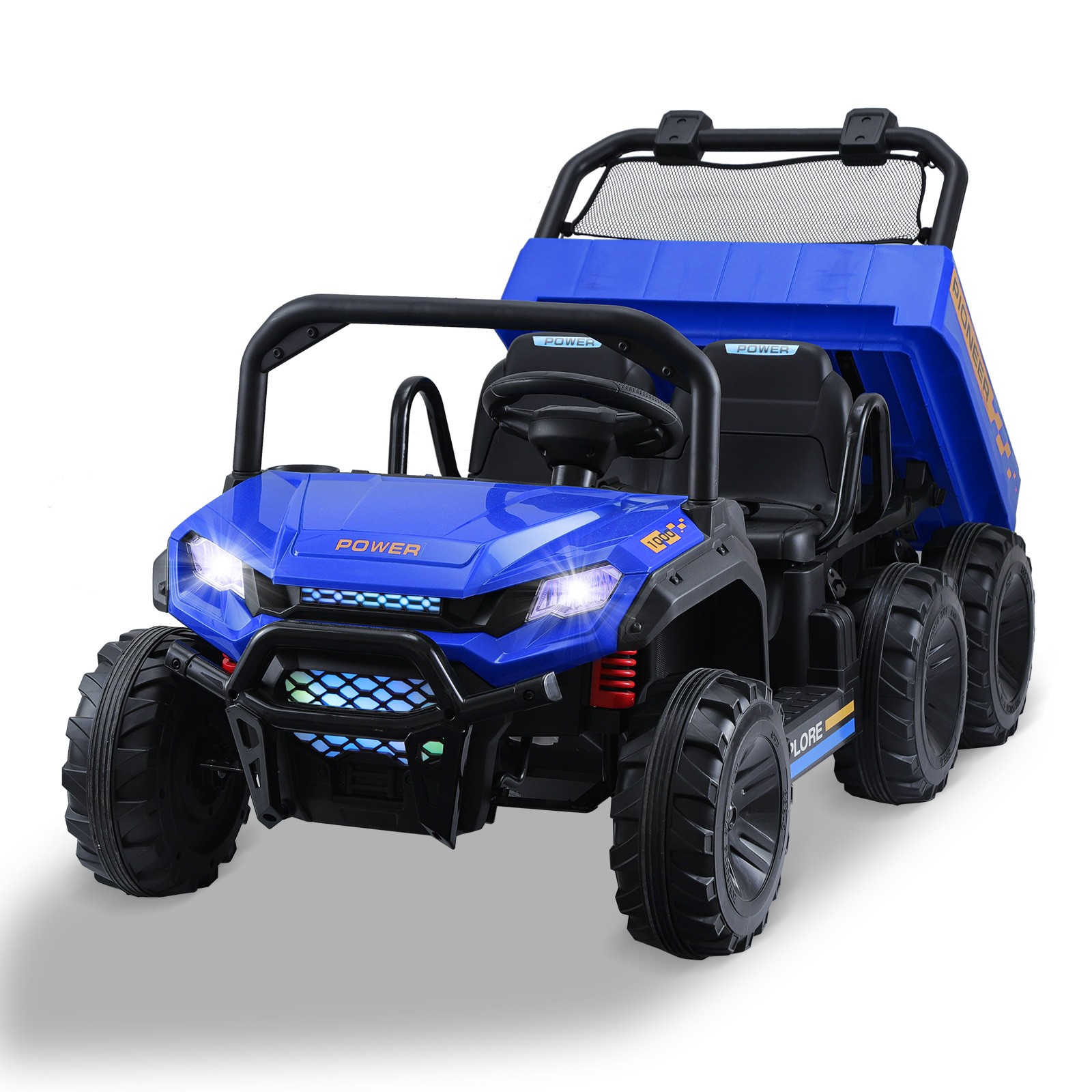24V 2 Seater Ride on Dump Truck 4WD 6-Wheel Electric Car w/Remote Dump Bed Gift