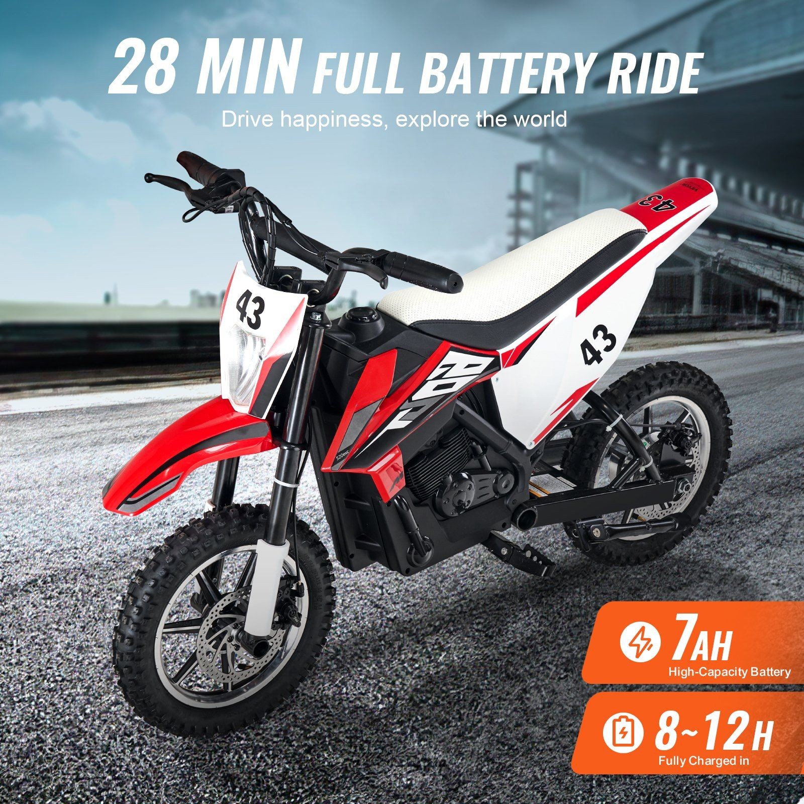 Electric 36V Ride On Motorbike 15.5mph Speed Tread Tires Dual Brakes Gauge