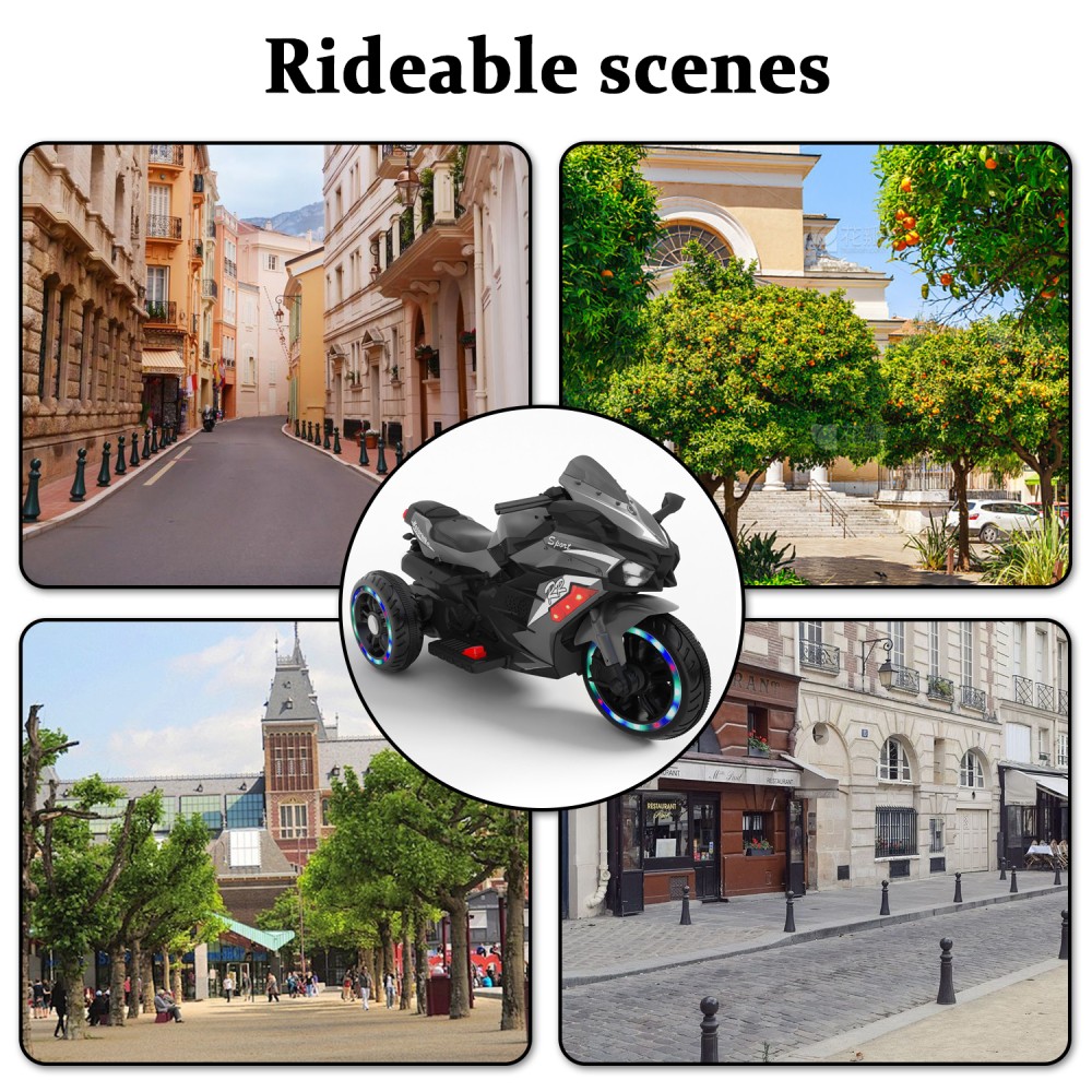 12V Gray Kids Electric Motorcycle, USB MP3 Function, Premium Gift for Kids