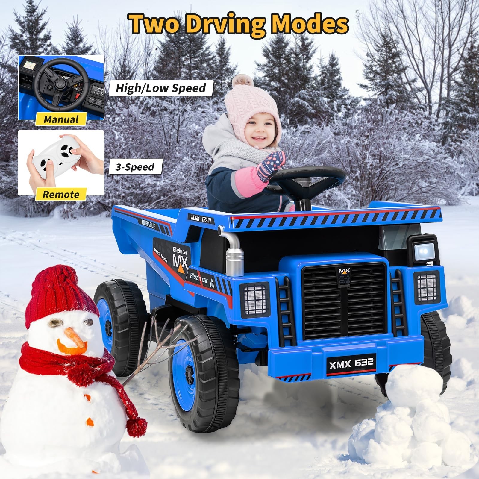 12V Ride On Dump Truck For Kids Electric Ride On Car Toys With Dump Bed & Shovel