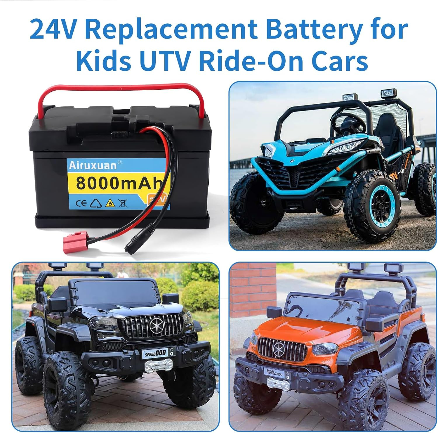 24V 8Ah Lithium Battery for Kids Ride-On Cars & Power Wheels, 25A BMS, 2A Charge