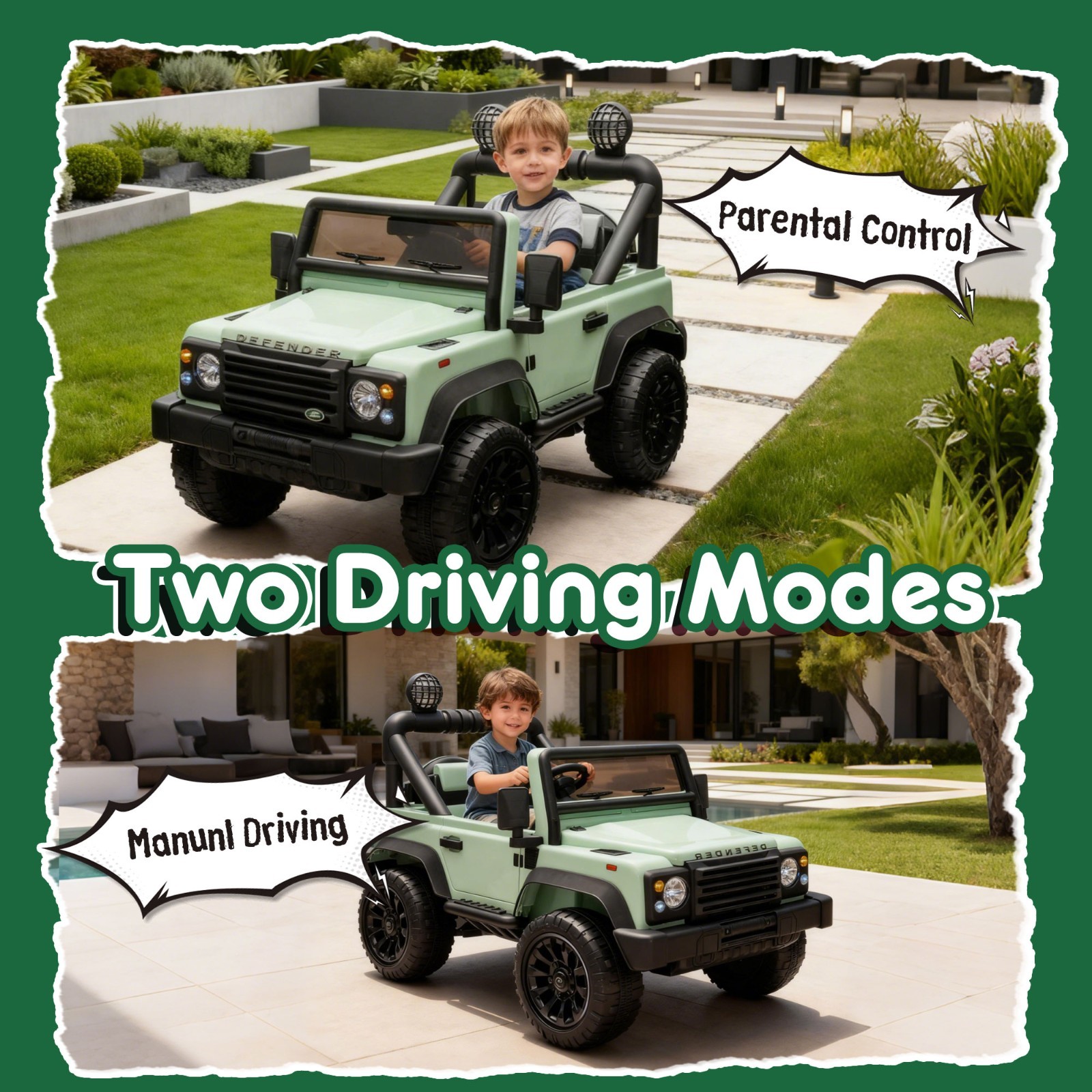 24V Kids Ride On Car Licensed Land Rover Defender w/Remote,ELectric Toys, Green