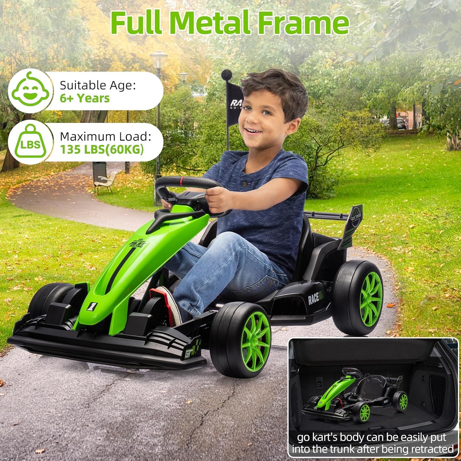 24V Kids Go Kart 8MPH High Speed Drifting Toys Ride on Drift Car for 6+ Years