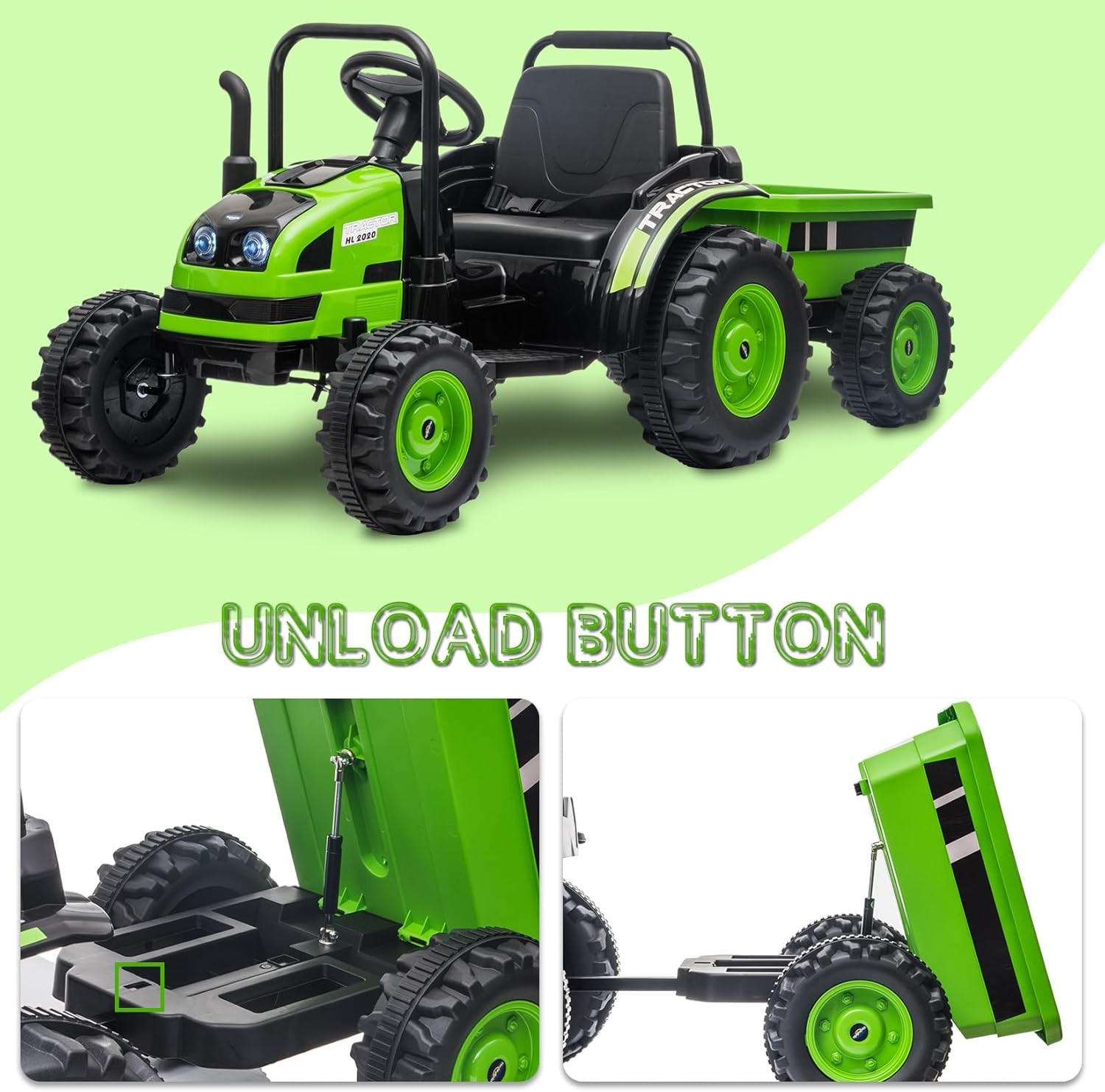 Upgraded Kids Electric Tractor W/ Dump Trailer &Remote, 35W Dual Motor, Ages 3-8