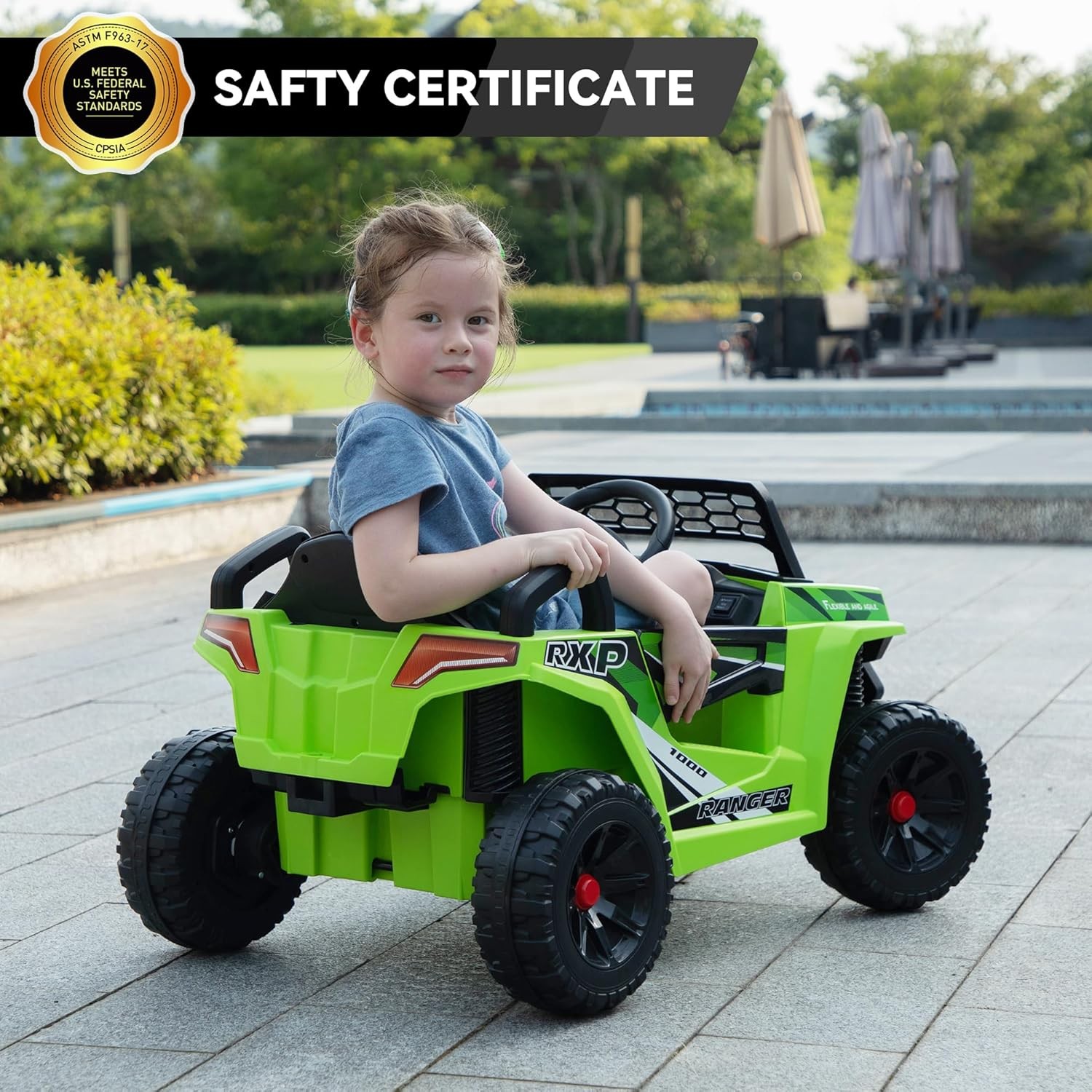 TOBBI 12V Kids Electric UTV Toy Battery Powered Off-Road Car with LED Lights