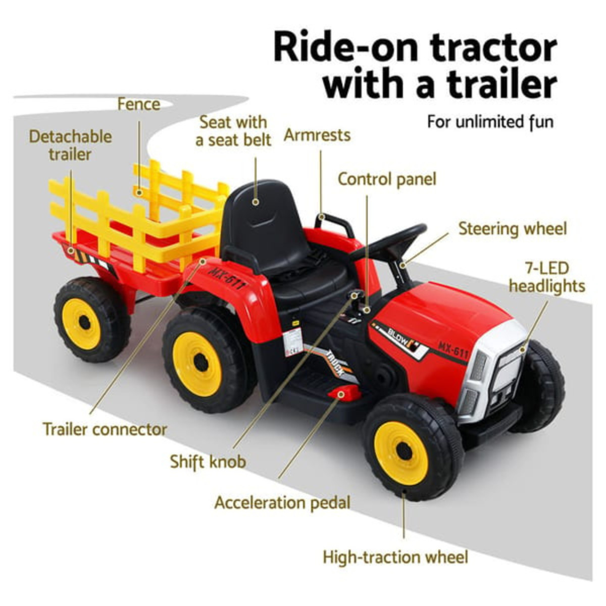 Red Electric Kids Ride On Tractor Car 12V Battery Powered Toy