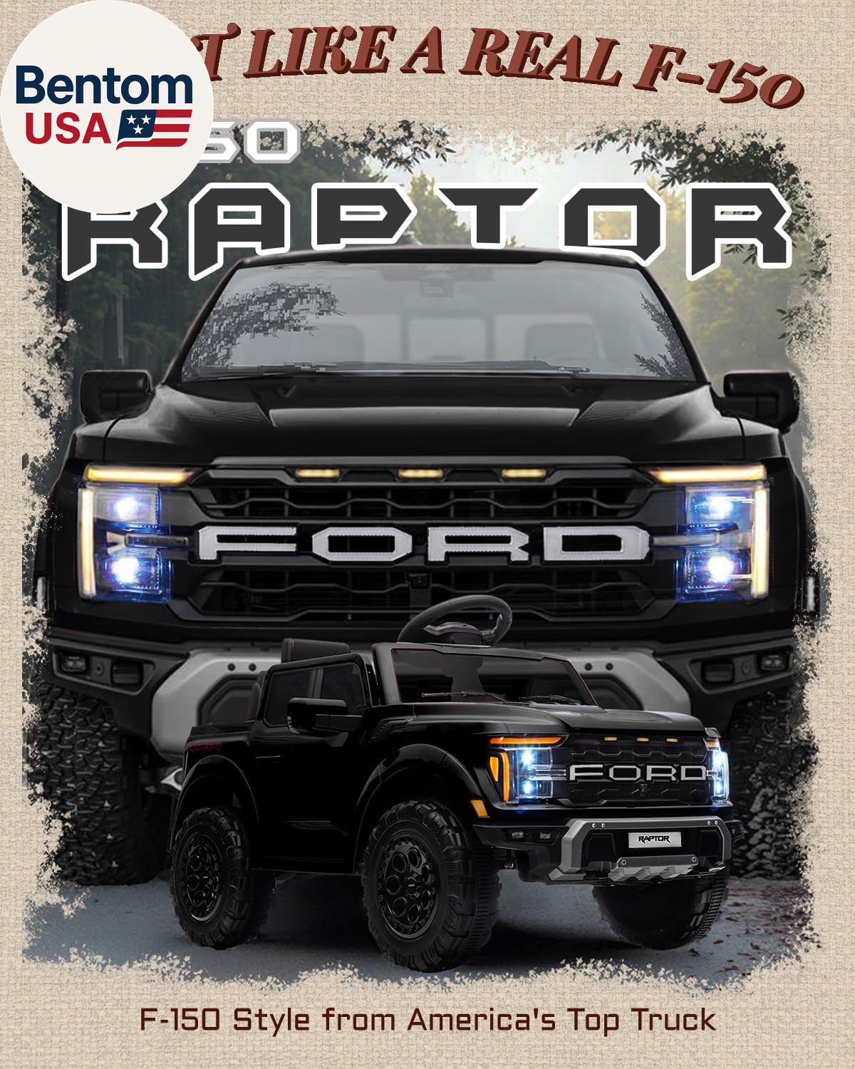 12V Licensed Ford F-150 Raptor Kids Ride on Toy, Ride on Truck with Parent Remot